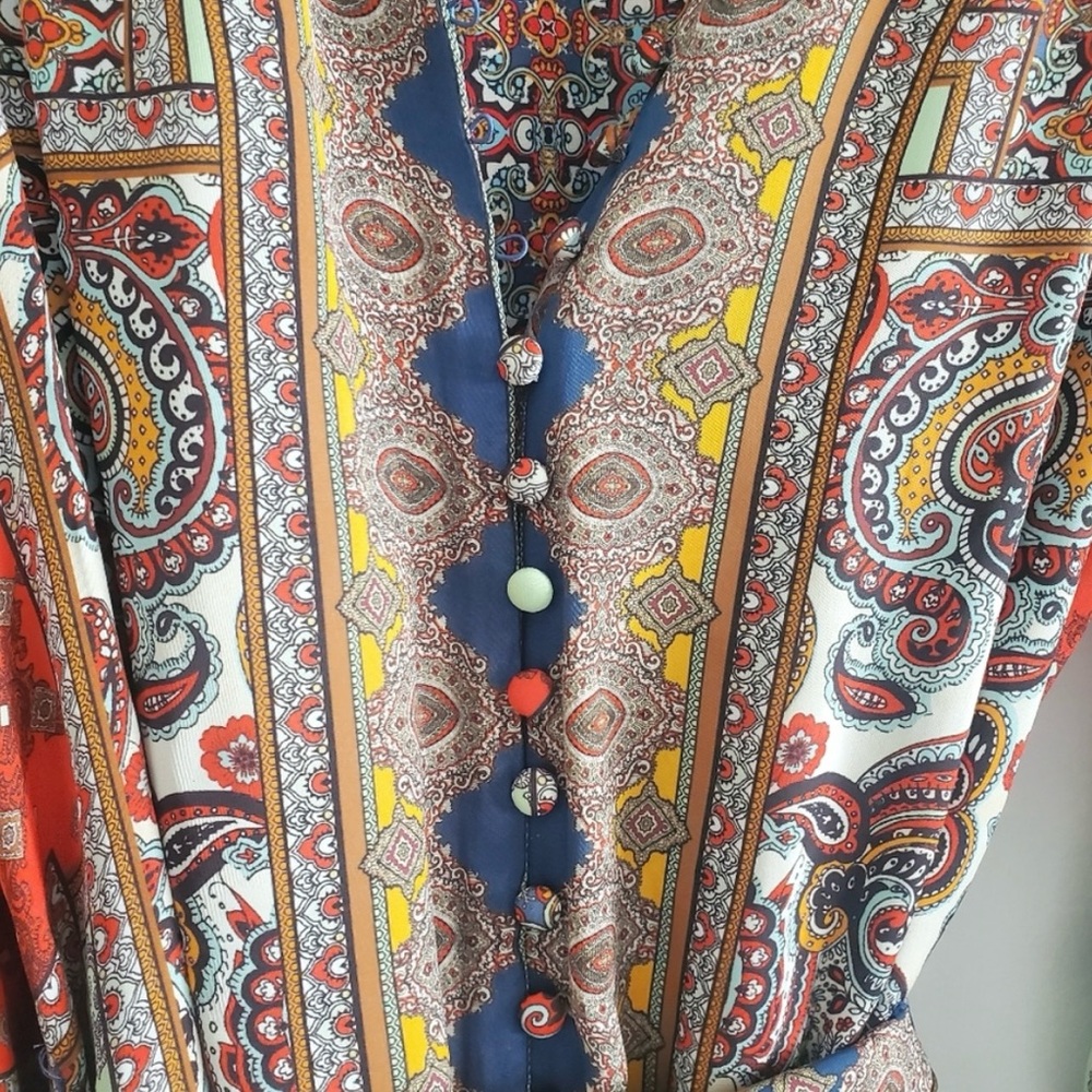 Alice + Olivia Jaylen Mix Scarf Print Handkerchief Sleeve Maxi Dress Size L - Picture 6 of 8